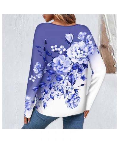 Tops for Women Trendy,Women's Fashion Casual Round Neck Long Sleeve Christmas Print Button Decorated T-Shirt Top 4-blue $9.68...