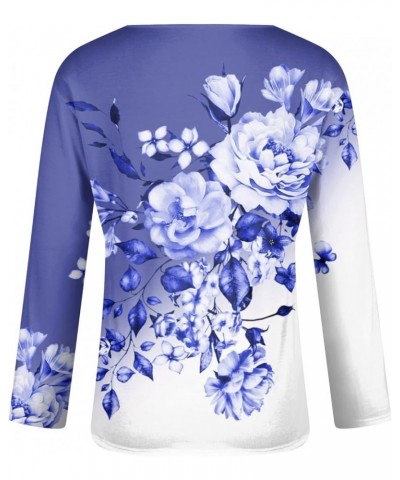 Tops for Women Trendy,Women's Fashion Casual Round Neck Long Sleeve Christmas Print Button Decorated T-Shirt Top 4-blue $9.68...