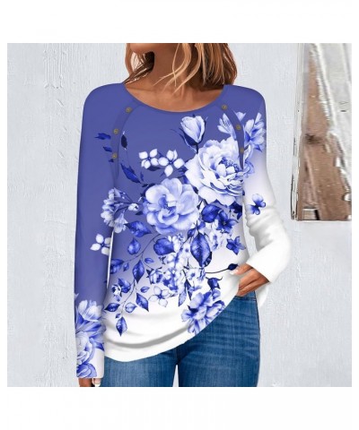 Tops for Women Trendy,Women's Fashion Casual Round Neck Long Sleeve Christmas Print Button Decorated T-Shirt Top 4-blue $9.68...