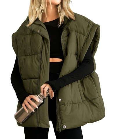 Womens Oversized Puffer Vest Stand Collar Full Zip Sleeveless Bubble Puffer Vest Quilted Padded Warm Coat Outwear Army-green ...