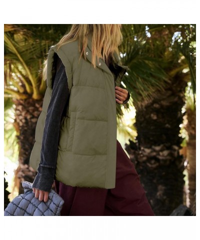 Womens Oversized Puffer Vest Stand Collar Full Zip Sleeveless Bubble Puffer Vest Quilted Padded Warm Coat Outwear Army-green ...