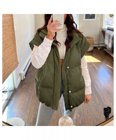 Womens Oversized Puffer Vest Stand Collar Full Zip Sleeveless Bubble Puffer Vest Quilted Padded Warm Coat Outwear Army-green ...