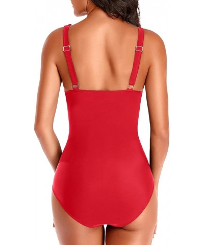 Women's Ruffle One Piece Swimsuits Tummy Control Bathing Suit V Neck Swimwear Slimming for Teen Girls Chili Red $19.71 Swimsuits