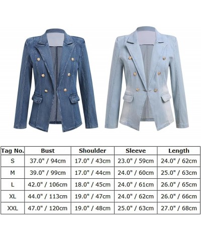 Women Denim Jacket Casual Jean Blazer Lapel Collar Double Breasted Work Long Sleeve Coat Outwear Dark Blue $22.09 Jackets