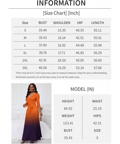 Maxi Dress for Women Gradient Casual Long Sundress V Neck 3/4 Sleeves with Belt 1-orange Black $27.59 Dresses