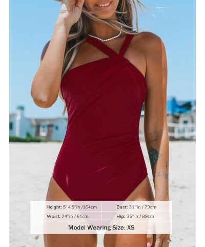 Women's One Piece Swimsuits Ruched Bathing Suit Tummy Control Back Tie Mutiple Ways Wearing Red $18.80 Swimsuits