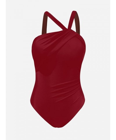 Women's One Piece Swimsuits Ruched Bathing Suit Tummy Control Back Tie Mutiple Ways Wearing Red $18.80 Swimsuits