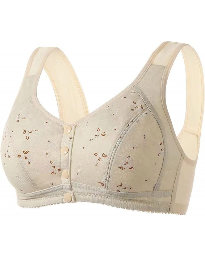 Push Up Bras for Women Convenient Front Buckle Bra Everyday Bralette with Support Soft Breathable Floral Underwear C beige Li...