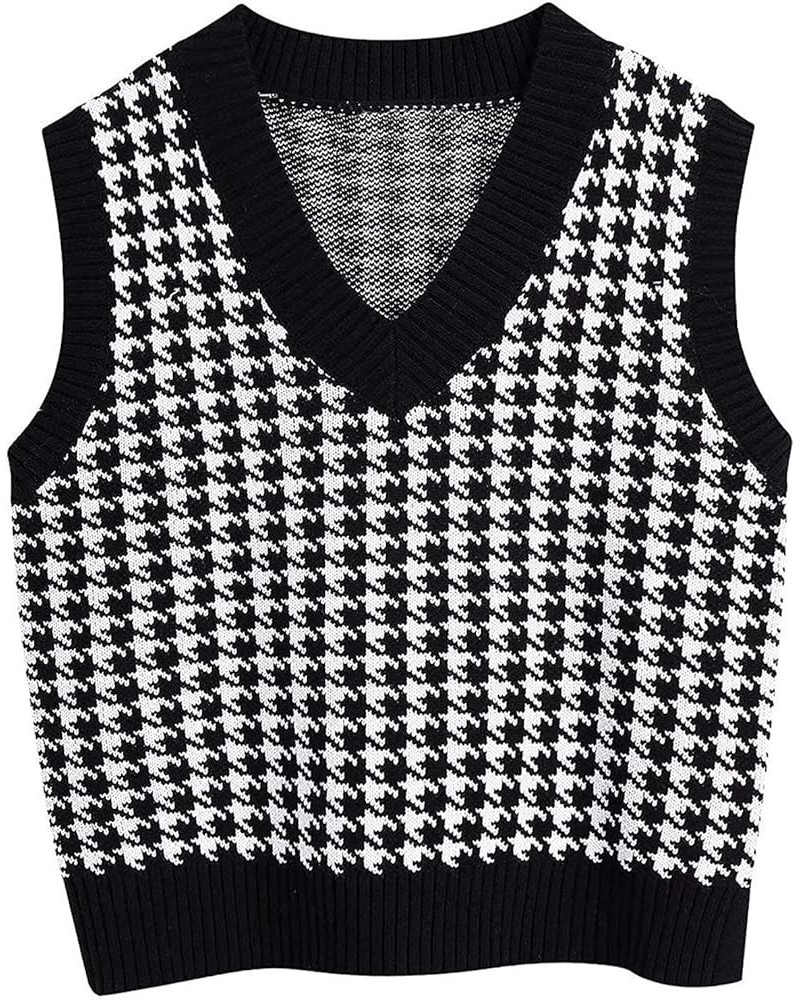 Women's Fashion Sweaters Trendy 2023 Fall Pullover Shirt Collision Color Sleeveless Sweater Vest Cropped Black $12.86 Sweaters