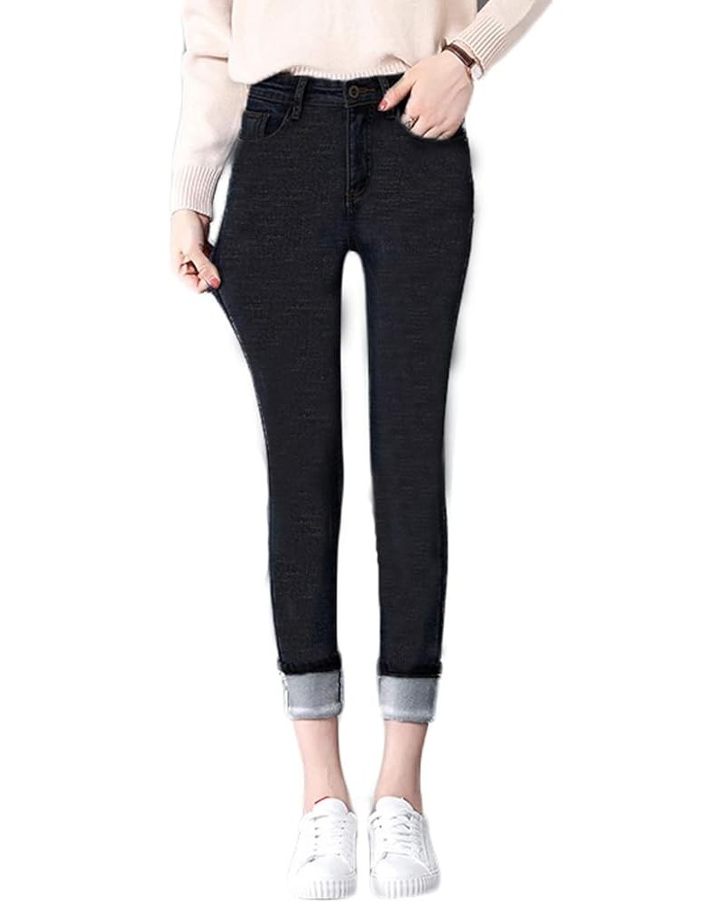 Winter Jeans for Women Fleece Lined Jeans Thermal High Waisted Stretchy Jeggings Warm Thick Denim Pants Black B $17.97 Jeans