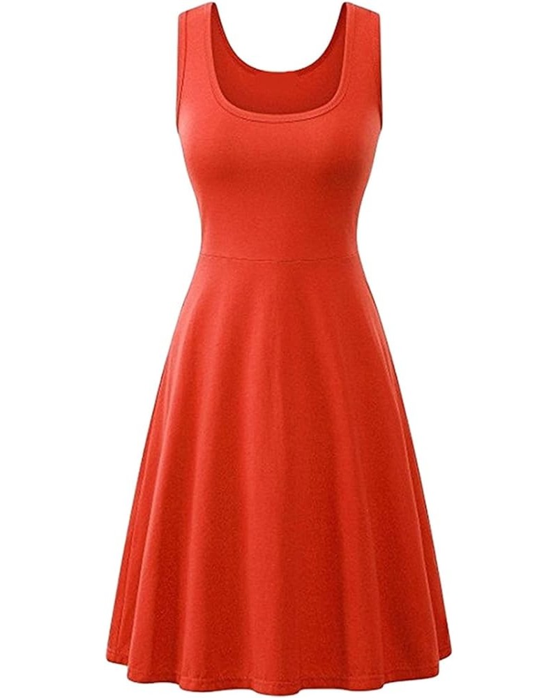 Women's Sleeveless Midi Dresses Summer Casual Flared Tank A Line Swing Dresses Orange $11.25 Dresses