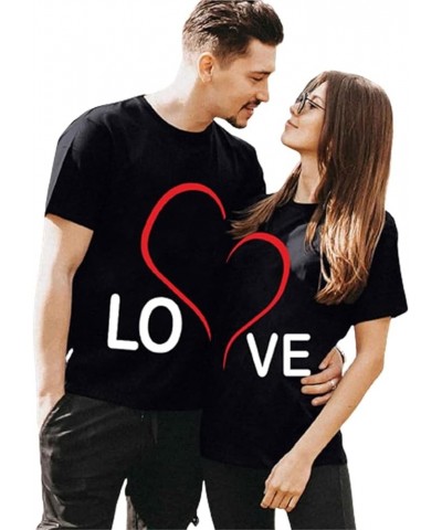 Couples Matching Shirts for Him and Her Men Women LO VE Print Valentine's Day Short Sleeve Couple T-Shirt Blouse Tops Men 03-...