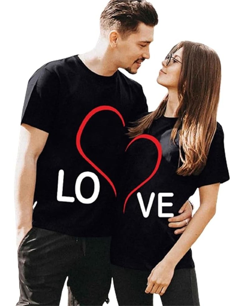 Couples Matching Shirts for Him and Her Men Women LO VE Print Valentine's Day Short Sleeve Couple T-Shirt Blouse Tops Men 03-...