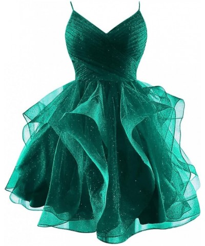 Glitter Tulle Spaghetti Straps Short Prom Dresses for Teens Tiered Homecoming Dresses 2024 V-Neck Mini Cocktail Dress Teal $3...