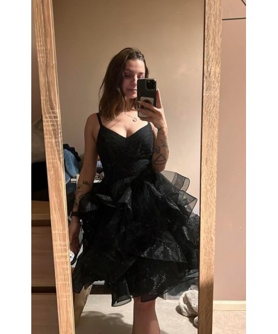 Glitter Tulle Spaghetti Straps Short Prom Dresses for Teens Tiered Homecoming Dresses 2024 V-Neck Mini Cocktail Dress Teal $3...