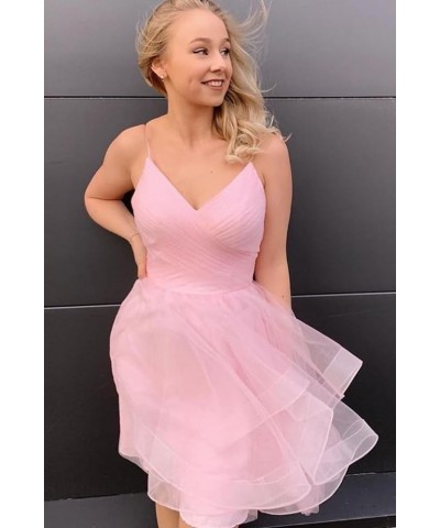 Glitter Tulle Spaghetti Straps Short Prom Dresses for Teens Tiered Homecoming Dresses 2024 V-Neck Mini Cocktail Dress Teal $3...