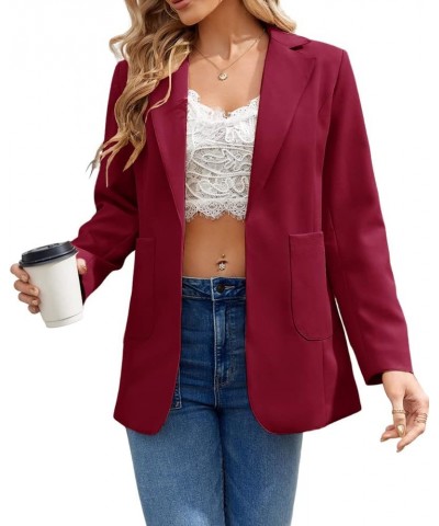 Womens Casual Blazers Open Front Long Sleeve Lapel Collar Work Office Jacket Wine Red $24.36 Blazers