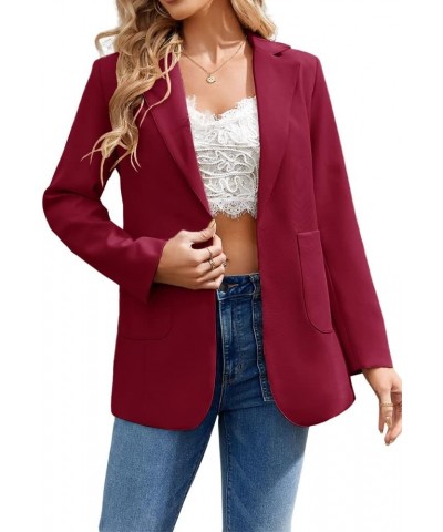 Womens Casual Blazers Open Front Long Sleeve Lapel Collar Work Office Jacket Wine Red $24.36 Blazers