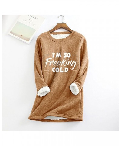 Fleece Sweatshirts For Women 2023 Cute Funny Letter Print Pullover Sweater Tops Fuzzy Sherpa Lined Winter Clothes H05-khaki $...