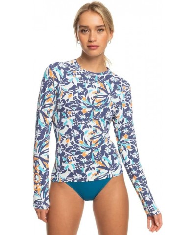 Women's Standard Sea Skippin UPF 50 Long Sleeve Rashguard Bijou Blue Tropical Daze 232 $25.77 Swimsuits