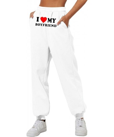 Warm Sweatpants Women I Love Hot Moms Letter Print Fleece Lined Trendy Jogger Pants Elastic High Waist Baggy Lounge Trousers ...