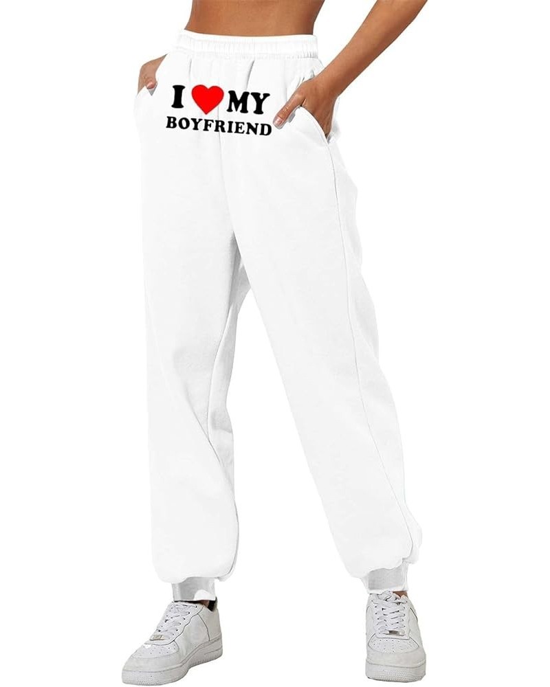 Warm Sweatpants Women I Love Hot Moms Letter Print Fleece Lined Trendy Jogger Pants Elastic High Waist Baggy Lounge Trousers ...