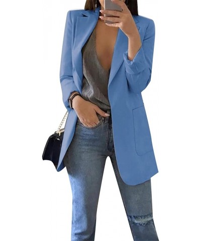 Women's Open Front Long Sleeve Blazer Jacket Solid Color Plus Size Coat Blazer Blue $22.54 Blazers