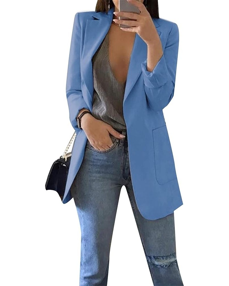 Women's Open Front Long Sleeve Blazer Jacket Solid Color Plus Size Coat Blazer Blue $22.54 Blazers