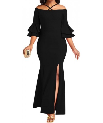 Women Evening Dress Bodycon Long Maxi Dresses Sexy Floor Length Mermaid Dress D-black $21.56 Dresses