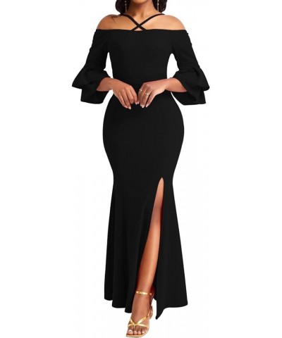 Women Evening Dress Bodycon Long Maxi Dresses Sexy Floor Length Mermaid Dress D-black $21.56 Dresses