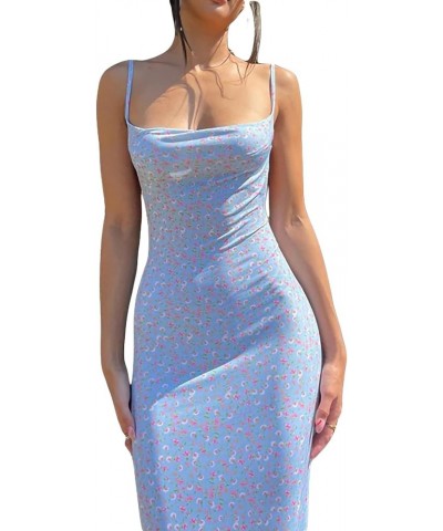 Womens Spaghetti Strap Fishtail Maxi Dress Sleeveless Square Neck Bodycon Slim Long Dress Clubwear F-blue $12.31 Dresses