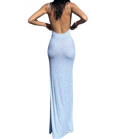 Womens Spaghetti Strap Fishtail Maxi Dress Sleeveless Square Neck Bodycon Slim Long Dress Clubwear F-blue $12.31 Dresses