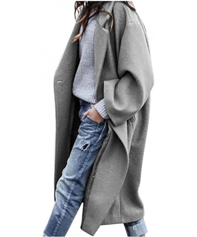 Womens Trendy Fall Winter Loose Woolen Coat Elegant Lapel Trench Coat Classy Solid Color Button Jacket Work Long Coat 05gray ...