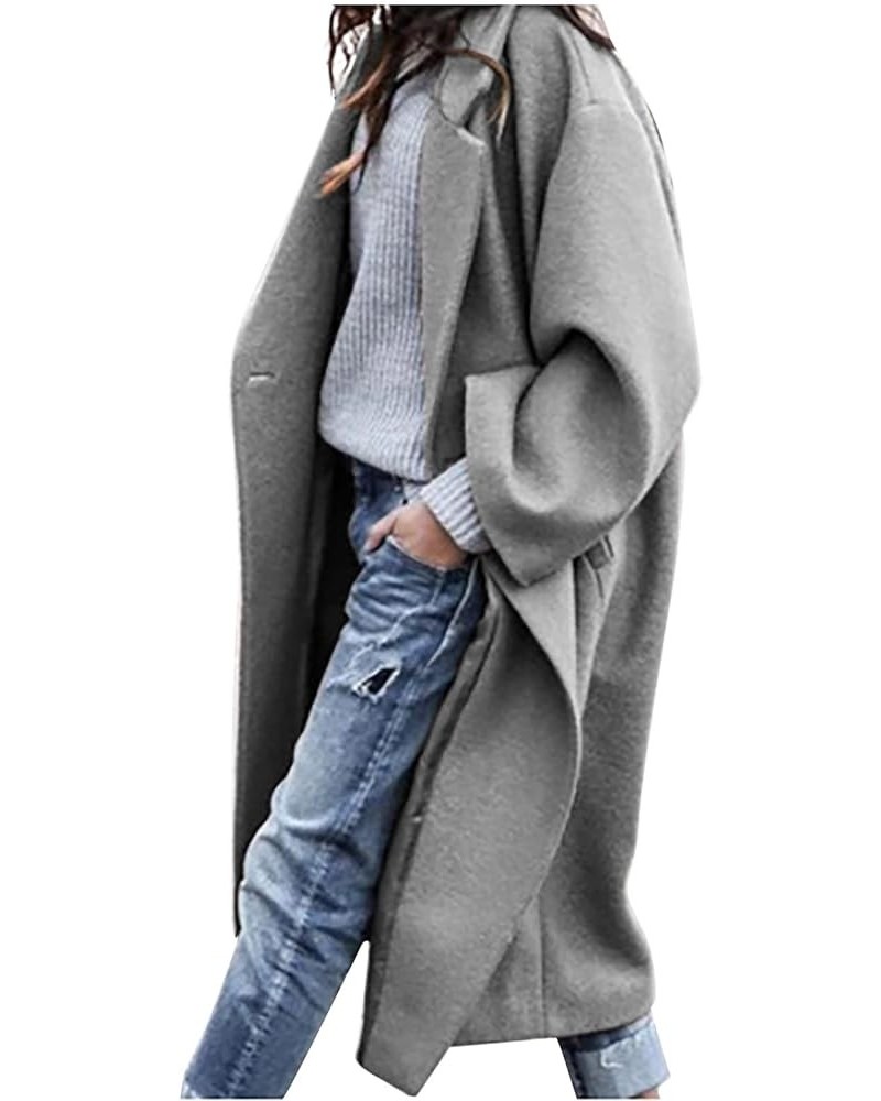 Womens Trendy Fall Winter Loose Woolen Coat Elegant Lapel Trench Coat Classy Solid Color Button Jacket Work Long Coat 05gray ...