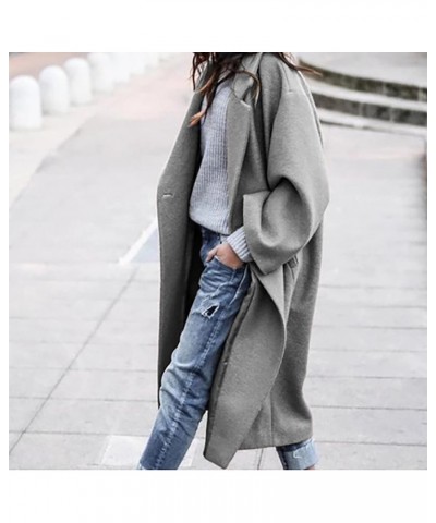 Womens Trendy Fall Winter Loose Woolen Coat Elegant Lapel Trench Coat Classy Solid Color Button Jacket Work Long Coat 05gray ...