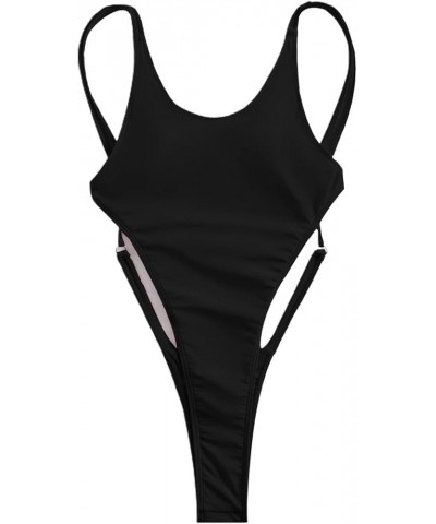 Women's Criss Cross Backless Bathing Suit Cut Out Scoop Neck One Piece Swimsuit Black $17.02 Swimsuits