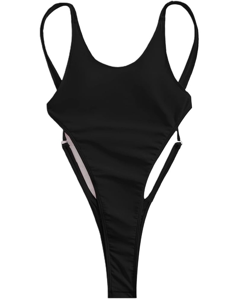 Women's Criss Cross Backless Bathing Suit Cut Out Scoop Neck One Piece Swimsuit Black $17.02 Swimsuits