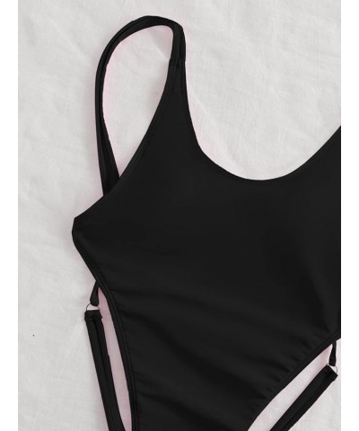 Women's Criss Cross Backless Bathing Suit Cut Out Scoop Neck One Piece Swimsuit Black $17.02 Swimsuits