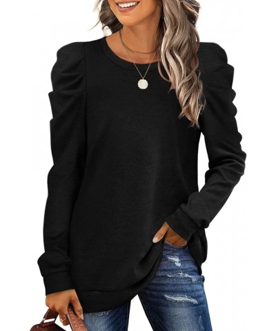 Women's Sweatshirts Crew Neck Puff Sleeve Pullover Sweaters Loose Clothes Trendy Flowy Black $20.29 Hoodies & Sweatshirts