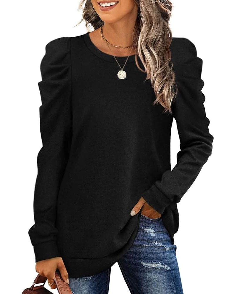 Women's Sweatshirts Crew Neck Puff Sleeve Pullover Sweaters Loose Clothes Trendy Flowy Black $20.29 Hoodies & Sweatshirts