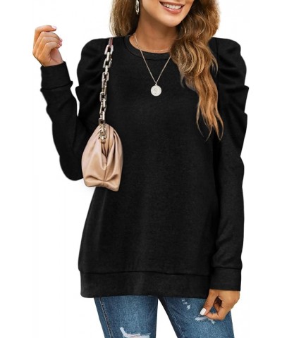 Women's Sweatshirts Crew Neck Puff Sleeve Pullover Sweaters Loose Clothes Trendy Flowy Black $20.29 Hoodies & Sweatshirts