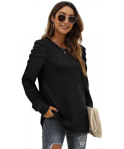 Women's Sweatshirts Crew Neck Puff Sleeve Pullover Sweaters Loose Clothes Trendy Flowy Black $20.29 Hoodies & Sweatshirts