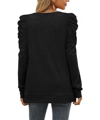 Women's Sweatshirts Crew Neck Puff Sleeve Pullover Sweaters Loose Clothes Trendy Flowy Black $20.29 Hoodies & Sweatshirts