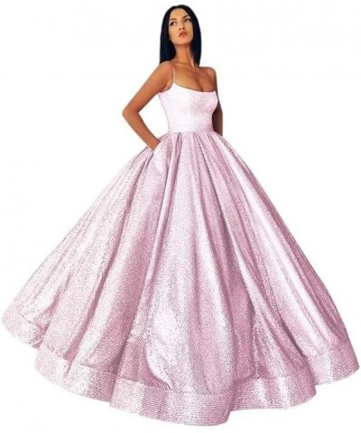 Long Spaghetti Straps Prom Dress with Pockets A Line Glitter Satin Ball Gown Quinceanera Dresses for Women Blush Pink $48.59 ...