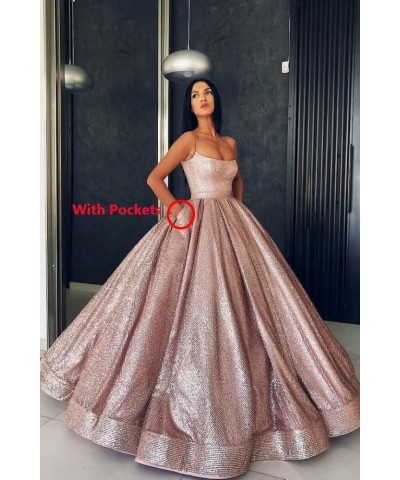 Long Spaghetti Straps Prom Dress with Pockets A Line Glitter Satin Ball Gown Quinceanera Dresses for Women Blush Pink $48.59 ...