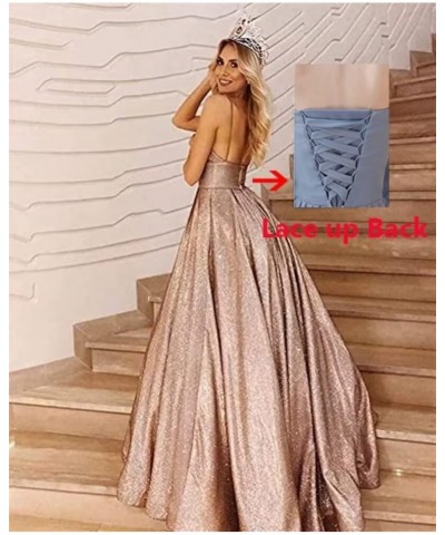 Long Spaghetti Straps Prom Dress with Pockets A Line Glitter Satin Ball Gown Quinceanera Dresses for Women Blush Pink $48.59 ...