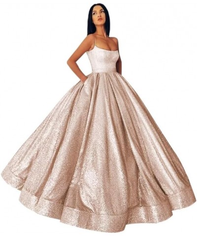 Long Spaghetti Straps Prom Dress with Pockets A Line Glitter Satin Ball Gown Quinceanera Dresses for Women Blush Pink $48.59 ...