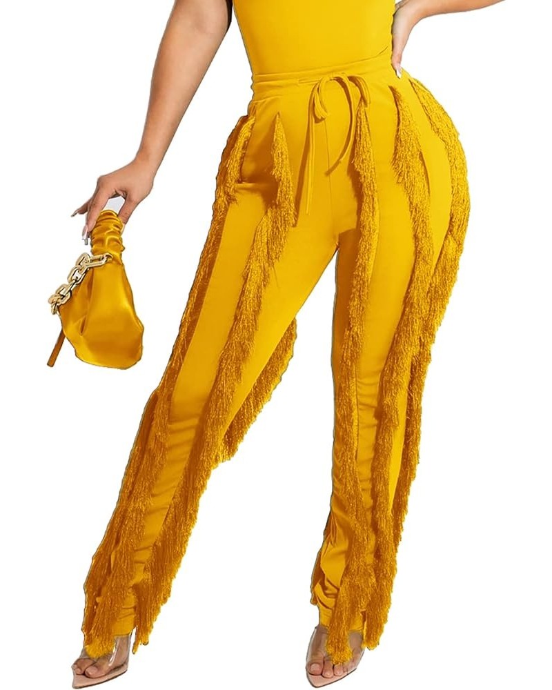 Bell Bottom Jeans for Women Flare Jeans High Waist Bootcut Plus Size Ripped Hole Jeans Denim Leggings Pants Tassel Yellow $21...