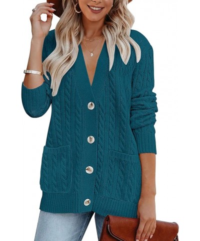 Women's 2024 Long Sleeve Cable Knit Button Cardigan Sweater Open Front Outwear Coat with Pockets Teal $26.39 Sweaters