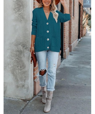 Women's 2024 Long Sleeve Cable Knit Button Cardigan Sweater Open Front Outwear Coat with Pockets Teal $26.39 Sweaters